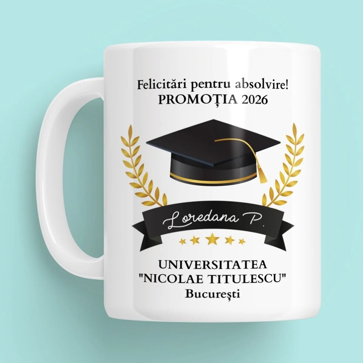 Személyre szabott bögre szöveggel - Gratulálunk az érettségihez!
