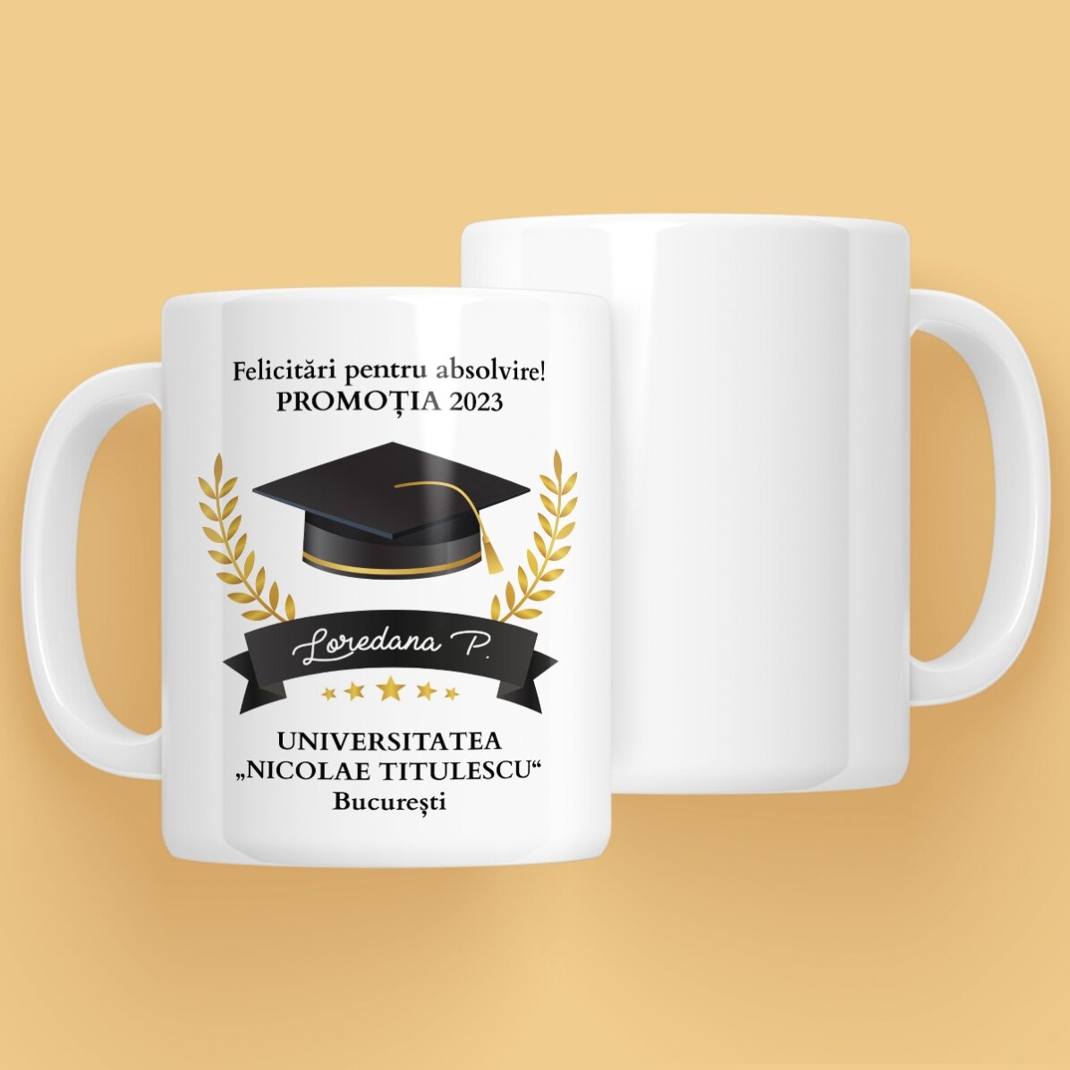 Cană personalizată cu text - Felicitări pentru absolvire