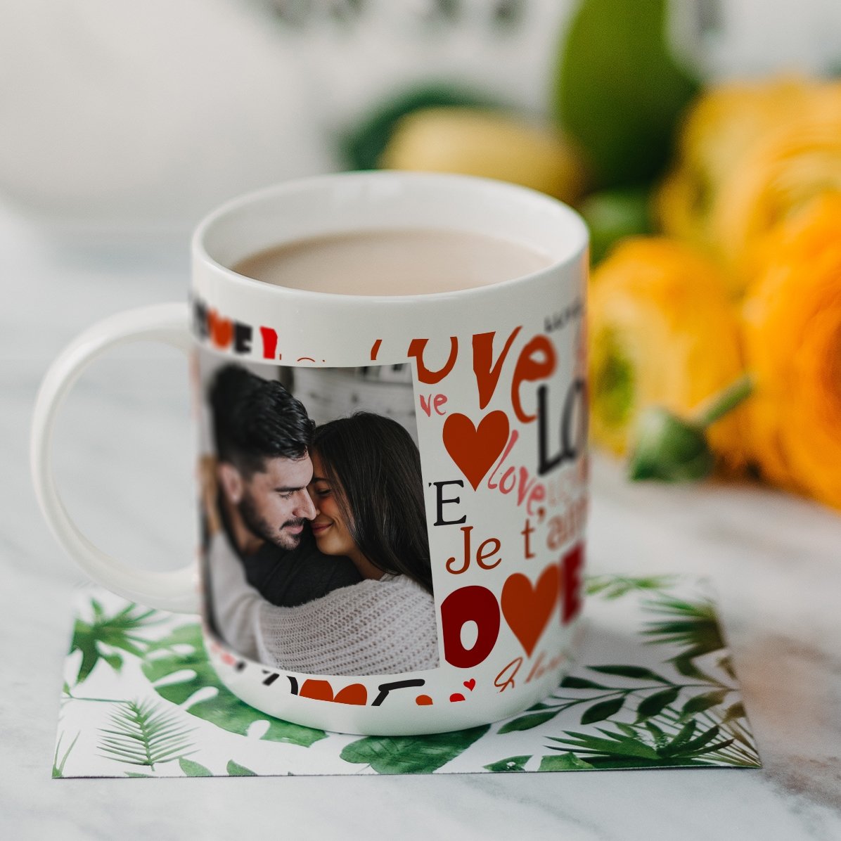 Cană personalizată cu text Love și o poză