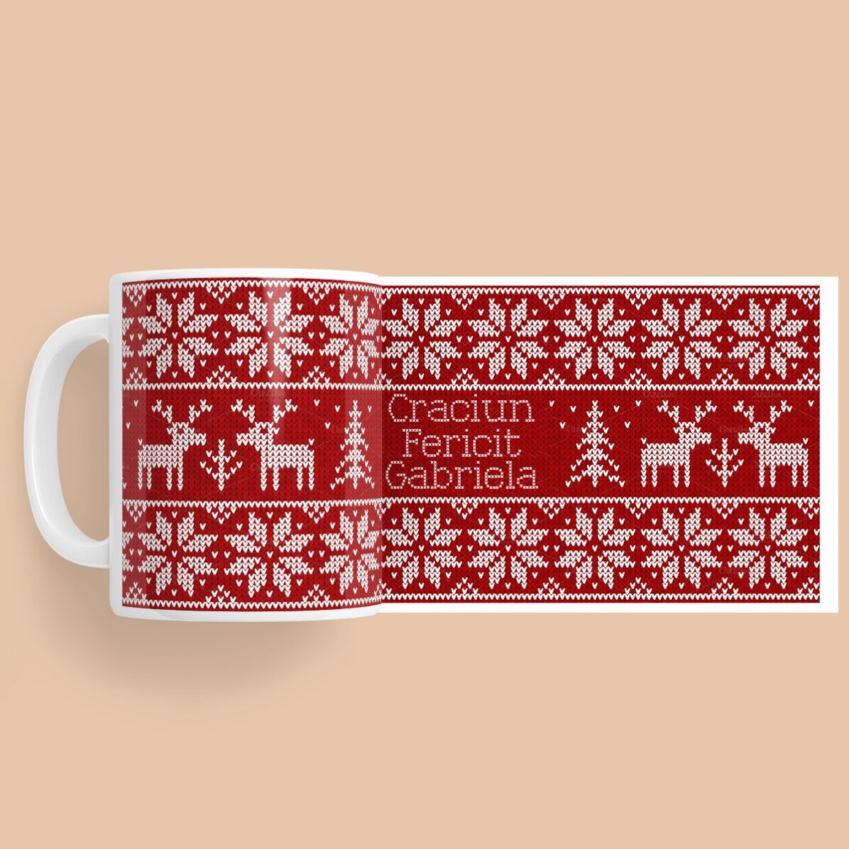 Cană personalizată cu text - model de Crăciun