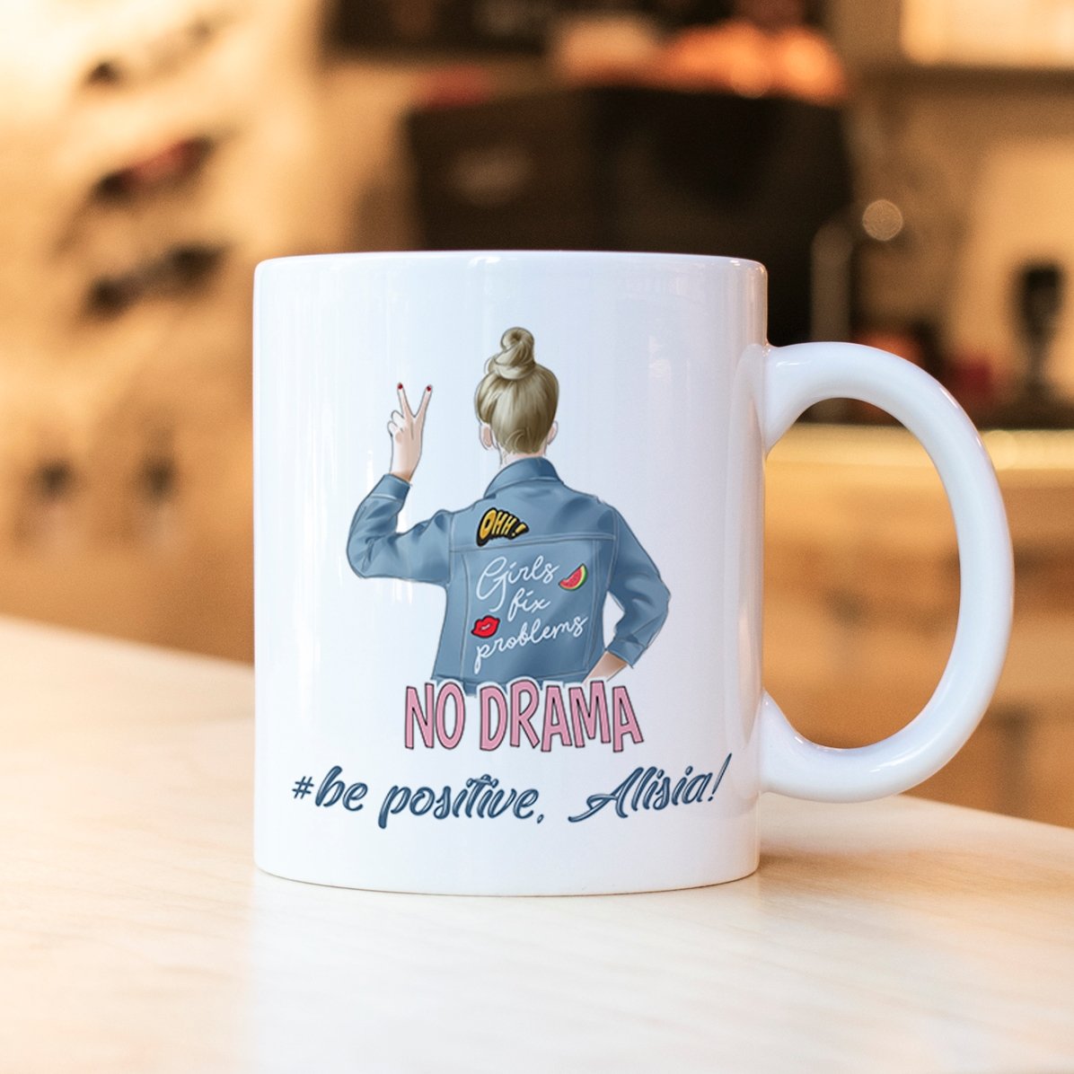 Cană personalizată cu text - No drama