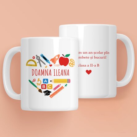 Cană personalizată cu text pentru profesori - Heart