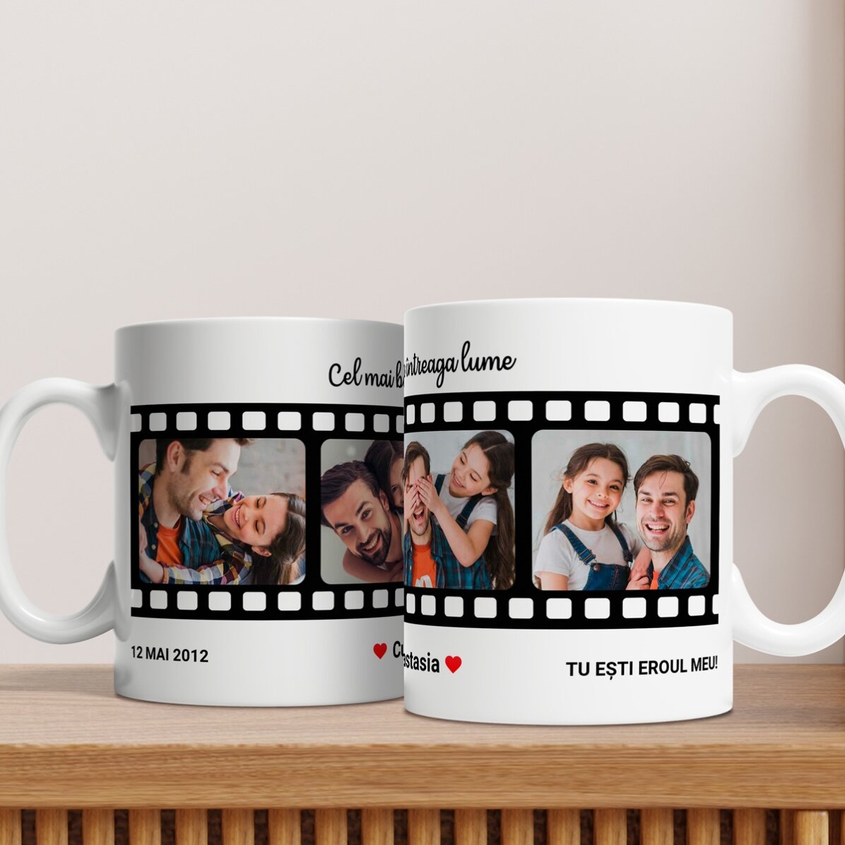 Cană personalizată cu text și 4 poze - Cele mai dragi amintiri