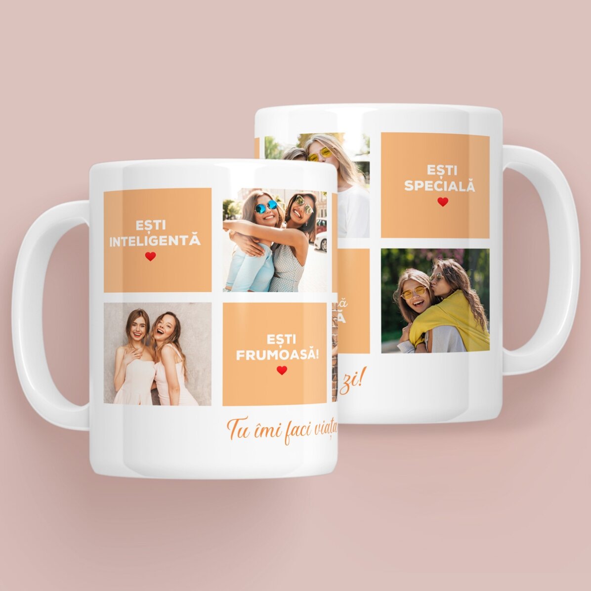 Cană personalizată cu text și 5 poze - Motive pentru care te iubesc