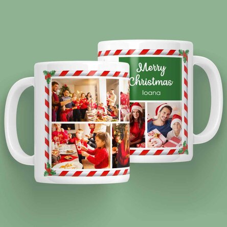Cană personalizată cu text și 7 poze - Moș Crăciun