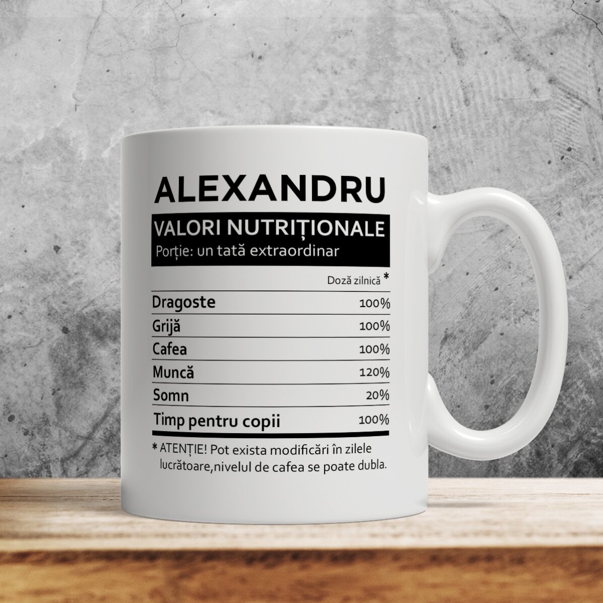 Cană personalizată cu text - Valori nutriționale