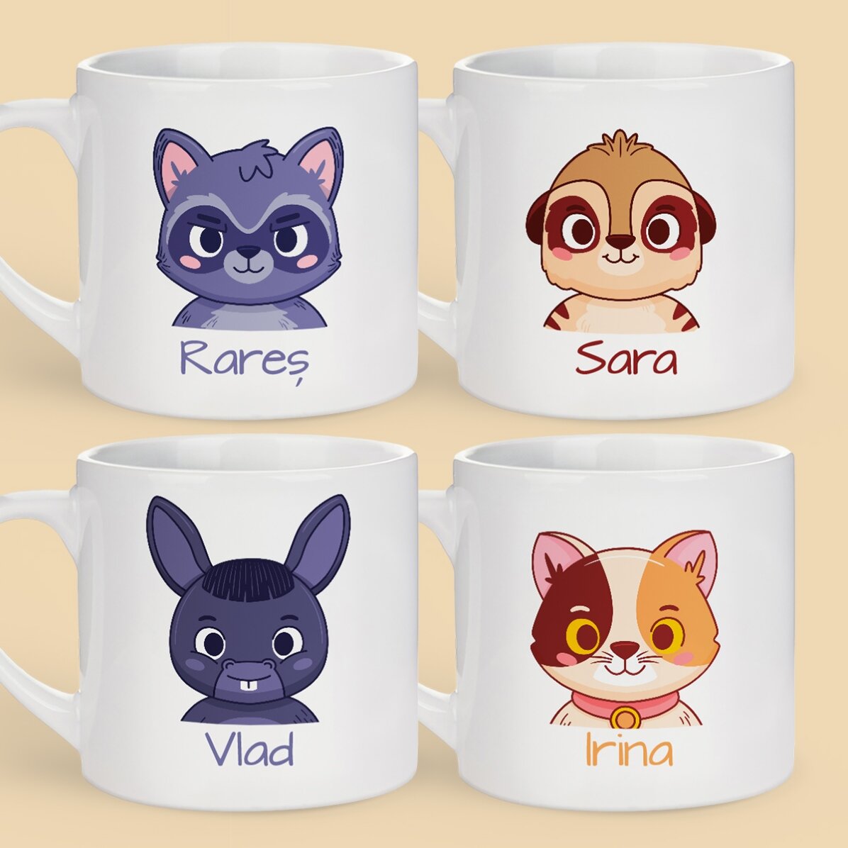 Cană personalizată pentru copii cu nume - Animăluț simpatic