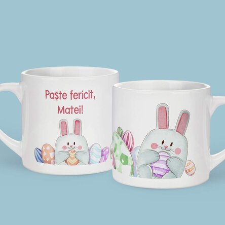 Cană personalizată pentru copii cu text - Paște fericit!
