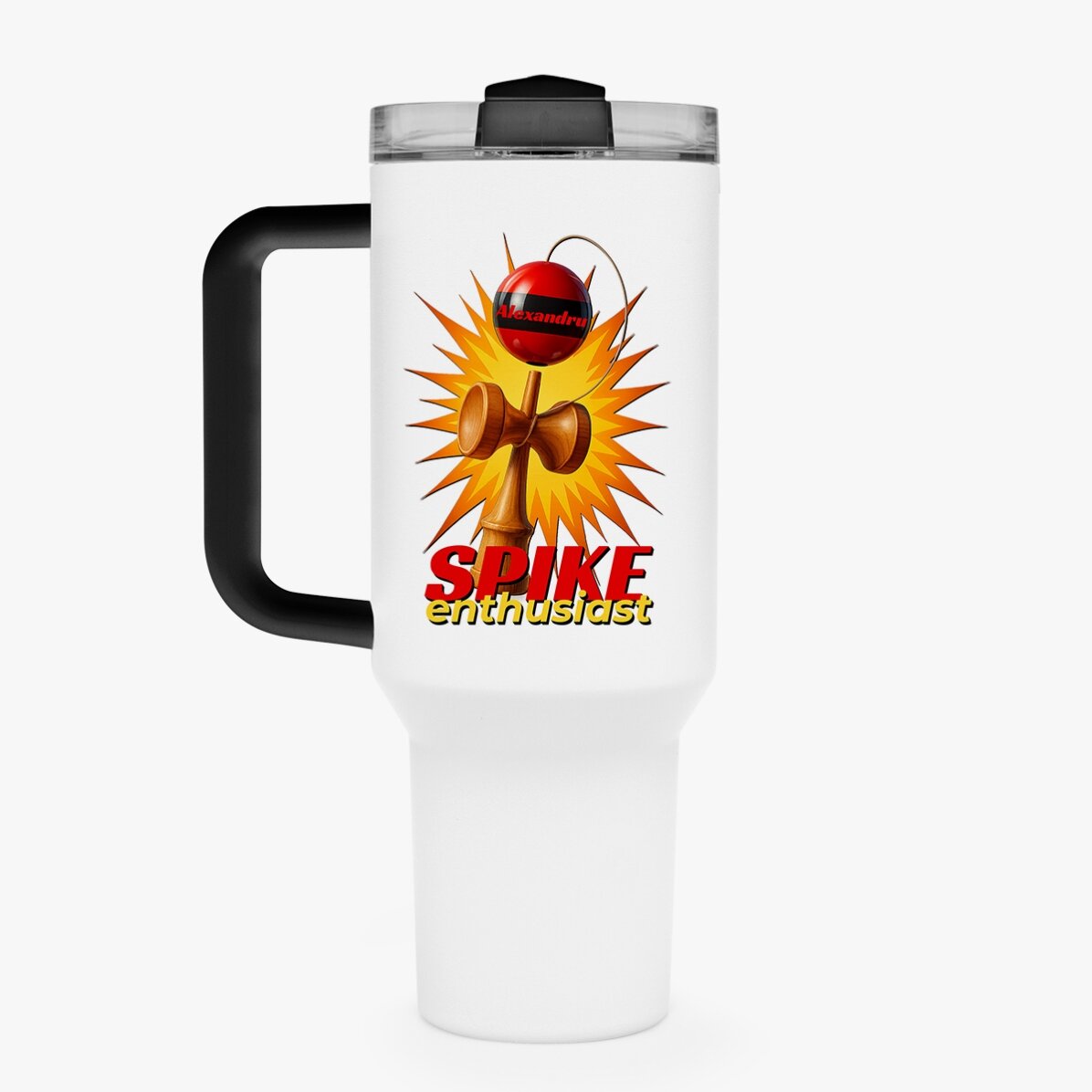 Cană termos cu mâner și pai personalizată cu nume - Spike Enthusiast