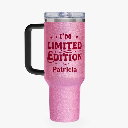 Cană termos cu mâner și pai personalizată cu nume - Limited Edition