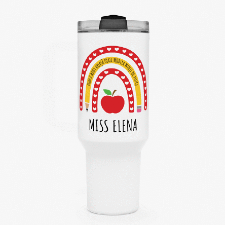 Cană termos cu mâner și pai personalizată cu nume - Teacher