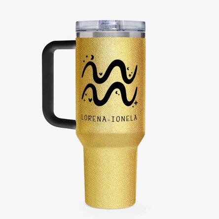 Cană termos cu mâner și pai personalizată - Zodia Vărsător