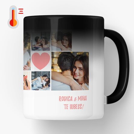 Cană termosensibilă personalizată cu 6 poze și text - Momente in cuplu 