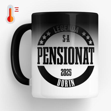 Cană termosensibilă personalizată cu mesaj - Legendă pensionată