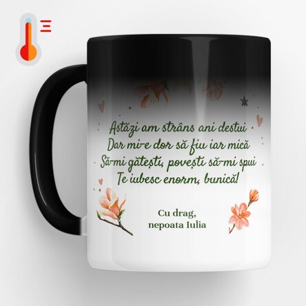 Cană termosensibilă personalizată cu mesaj și poză pentru bunica x Flick