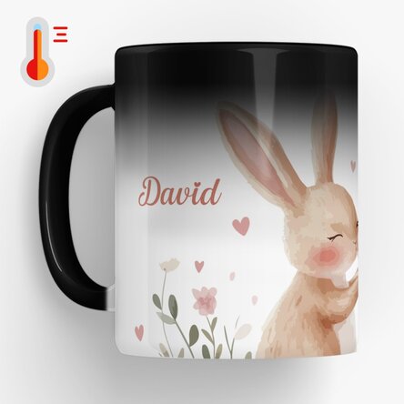 Cană termosensibilă personalizată cu nume - Iepurași îndrăgostiți