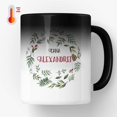 Cană termosensibilă personalizată cu pasăre pentru ea - model de Crăciun