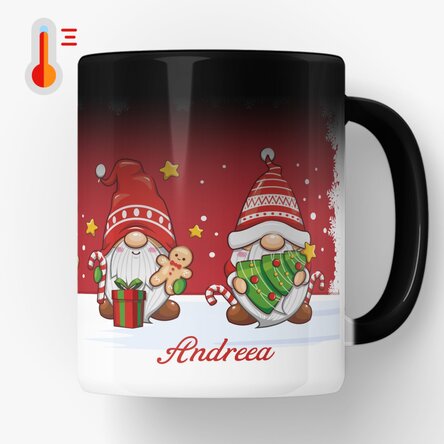 Cană termosensibilă personalizată cu text - Gnomi de Crăciun