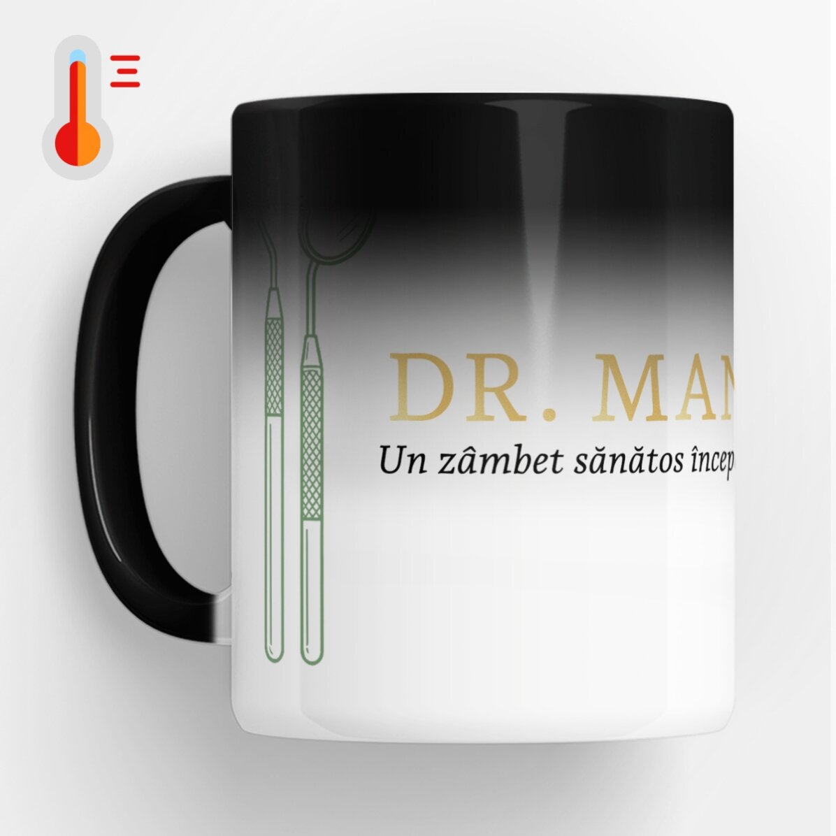 Személyre szabott, felirattal ellátott hőérzékeny pohár – Golden Dentist