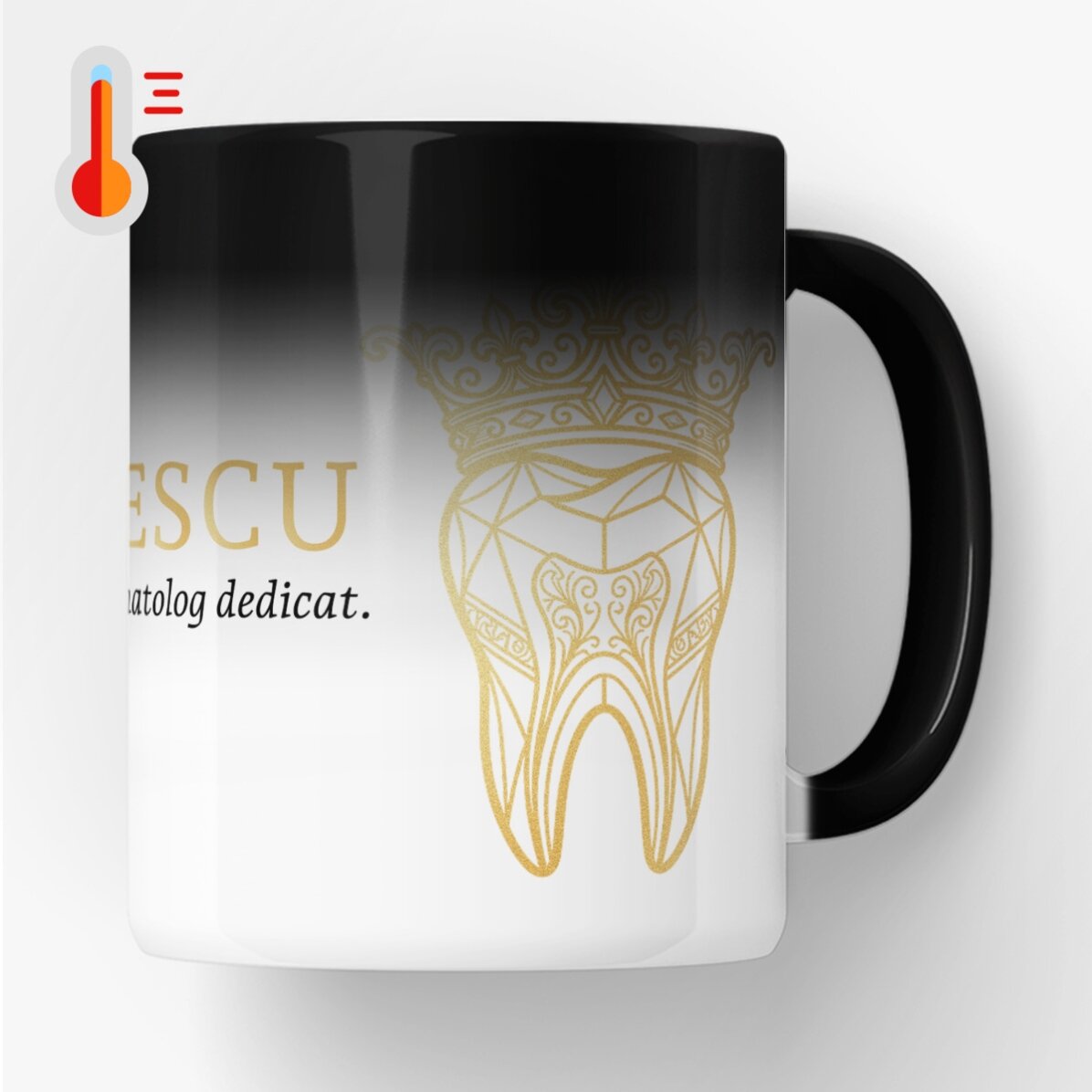 Személyre szabott, felirattal ellátott hőérzékeny pohár – Golden Dentist