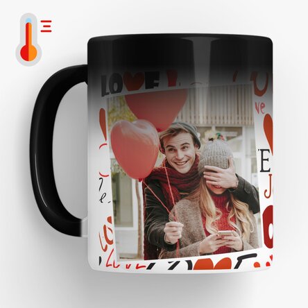 Cană termosensibilă personalizată cu text Love și o poză