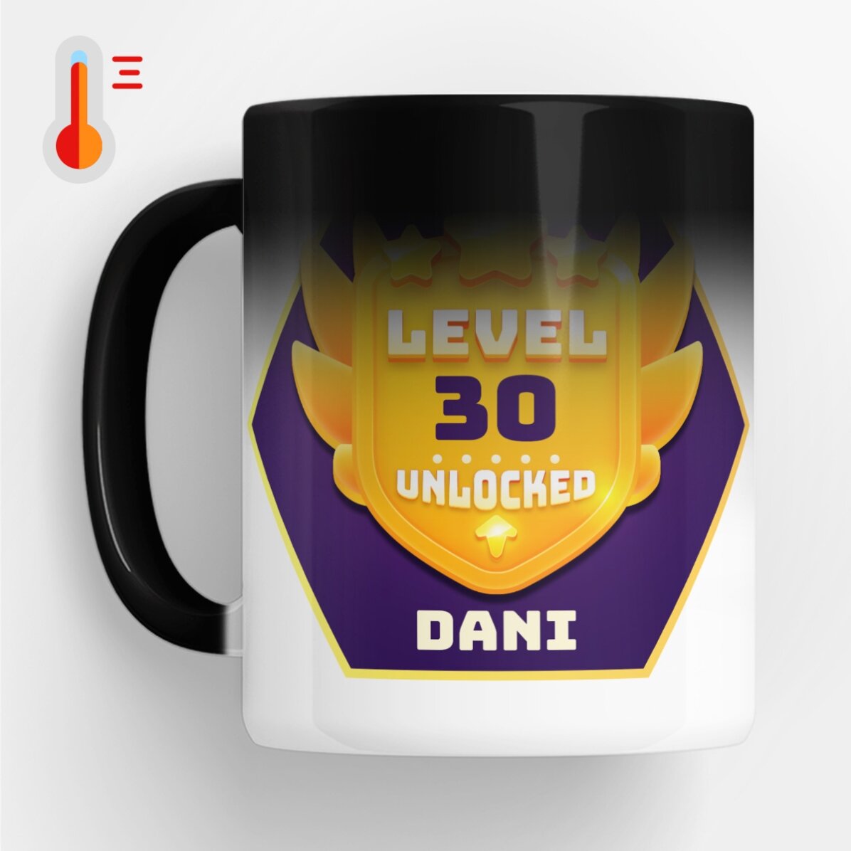 Személyre szabott, szöveggel ellátott hőérzékeny bögre születésnapra – Level Unlocked