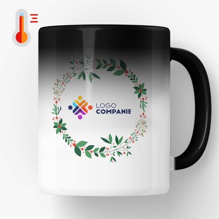 Cană termosensibilă personalizată cu text și logo - Coronițe de Crăciun