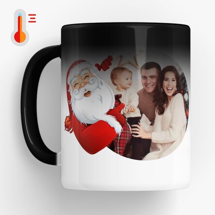 Cană termosensibilă personalizată cu text și o poză cu Moș Crăciun 