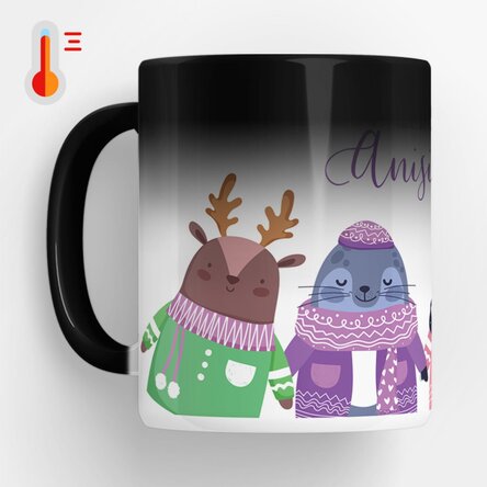 Cană termosensibilă personalizată cu text - Winter Friends