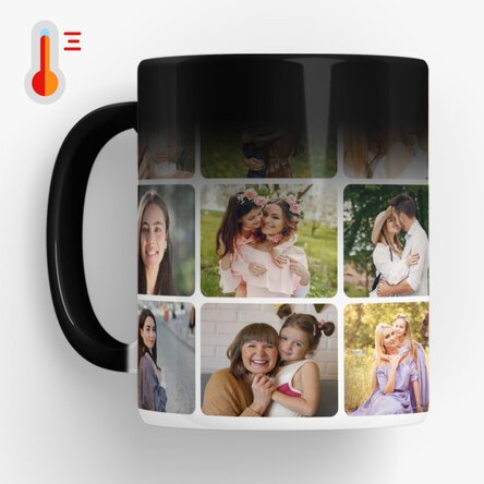 Cană termosensibilă personalizată cu un colaj de 18 poze