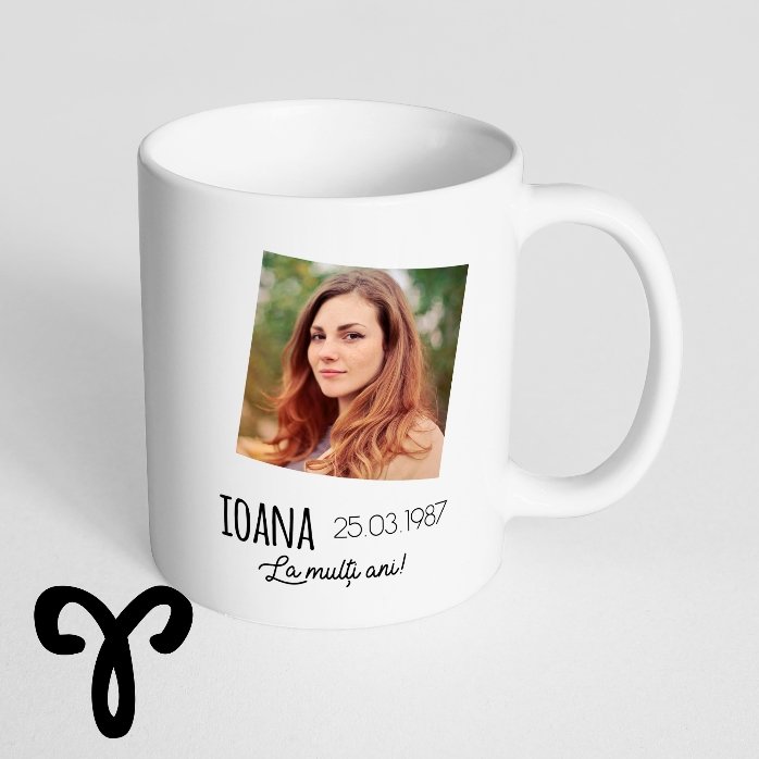 Cană zodiac personalizată cu poză și text - Berbec 