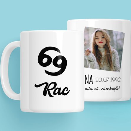 Cană zodiac personalizată cu poză și text - Rac
