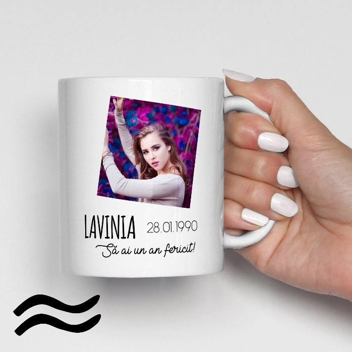 Cană zodiac personalizată cu poză și text - Vărsător