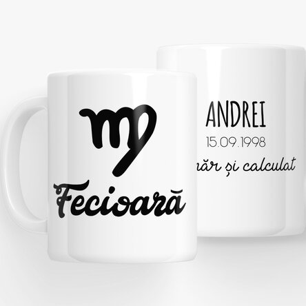 Cană zodiac personalizată cu text - Fecioară