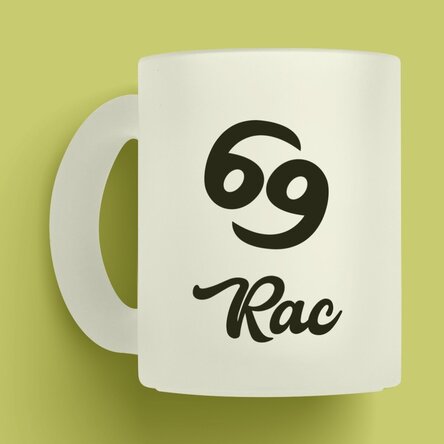 Cană sticlă mată zodiac personalizată cu text - Rac 