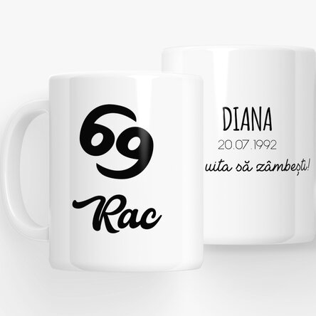 Cană zodiac personalizată cu text - Rac