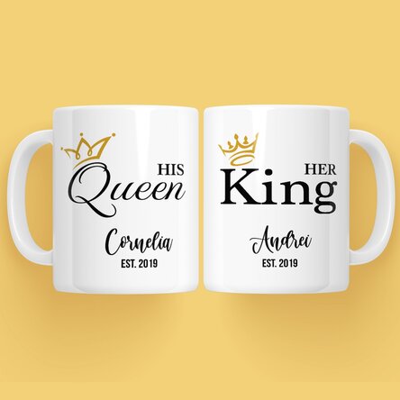 Cani pentru cuplu cu text - King & Queen