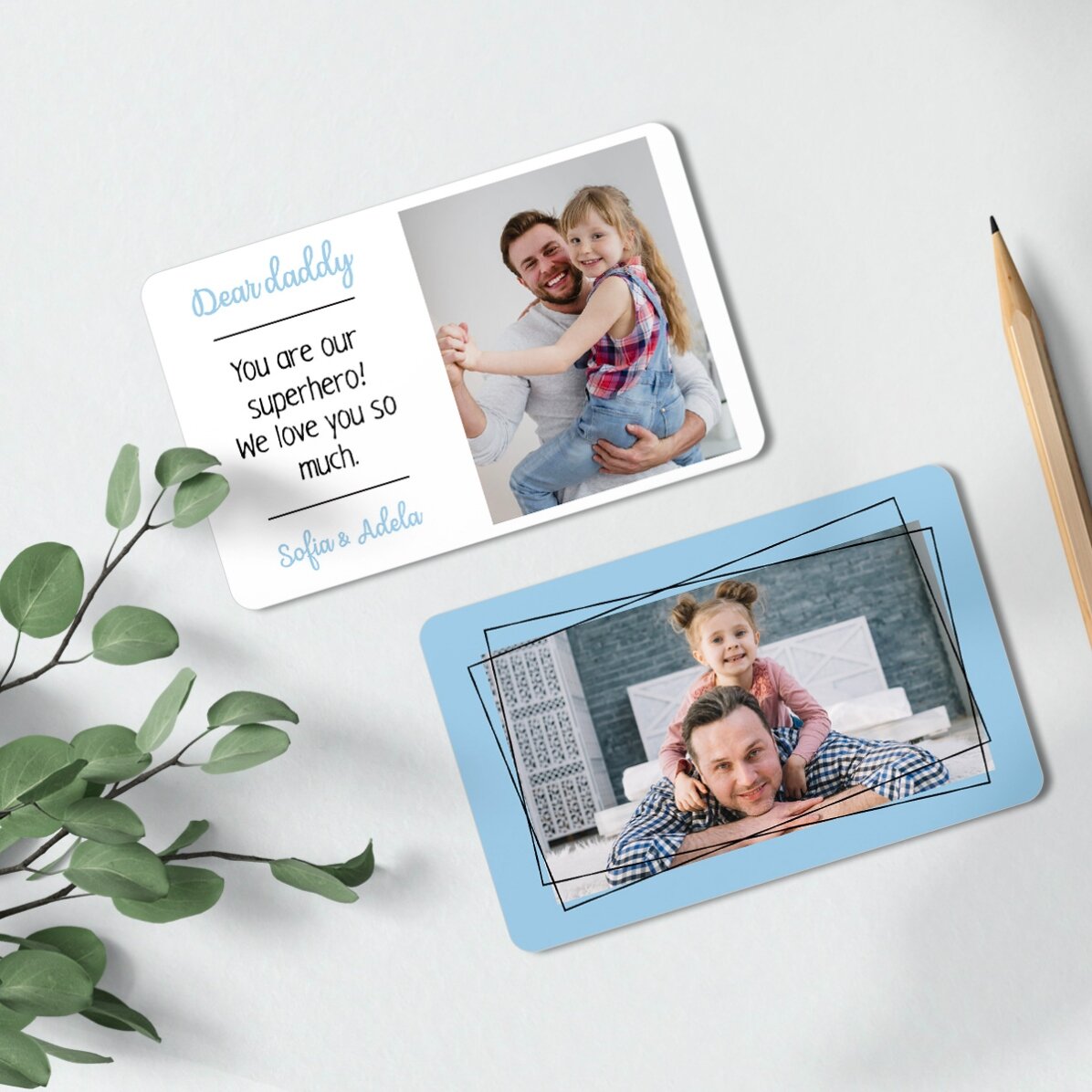 Card aluminiu personalizat față-verso cu 2 poze și mesaj