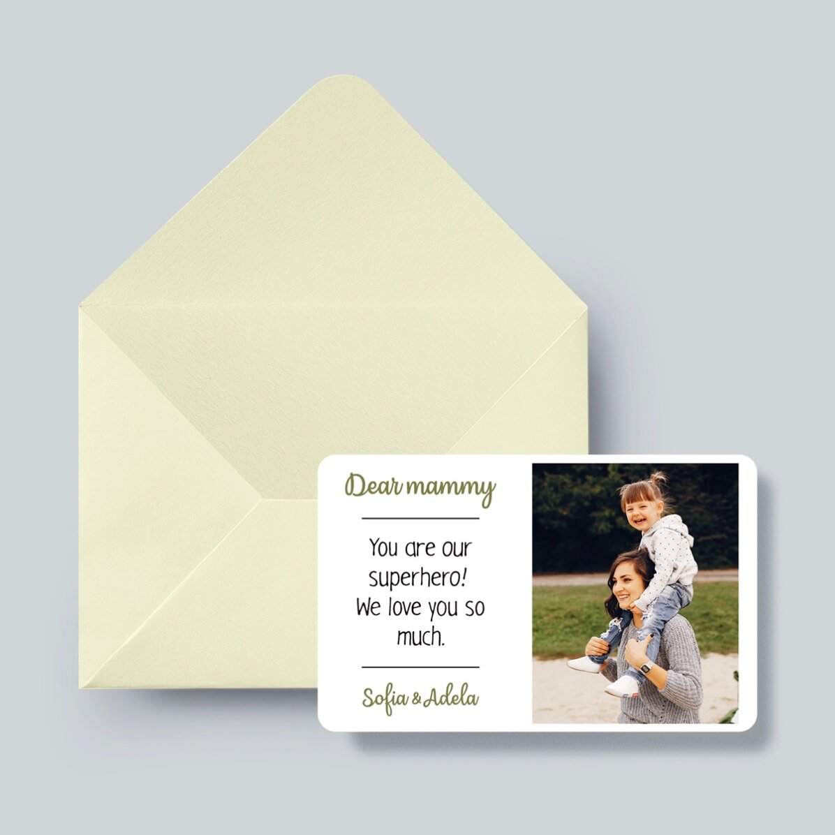 Card aluminiu personalizat față-verso cu 2 poze și mesaj