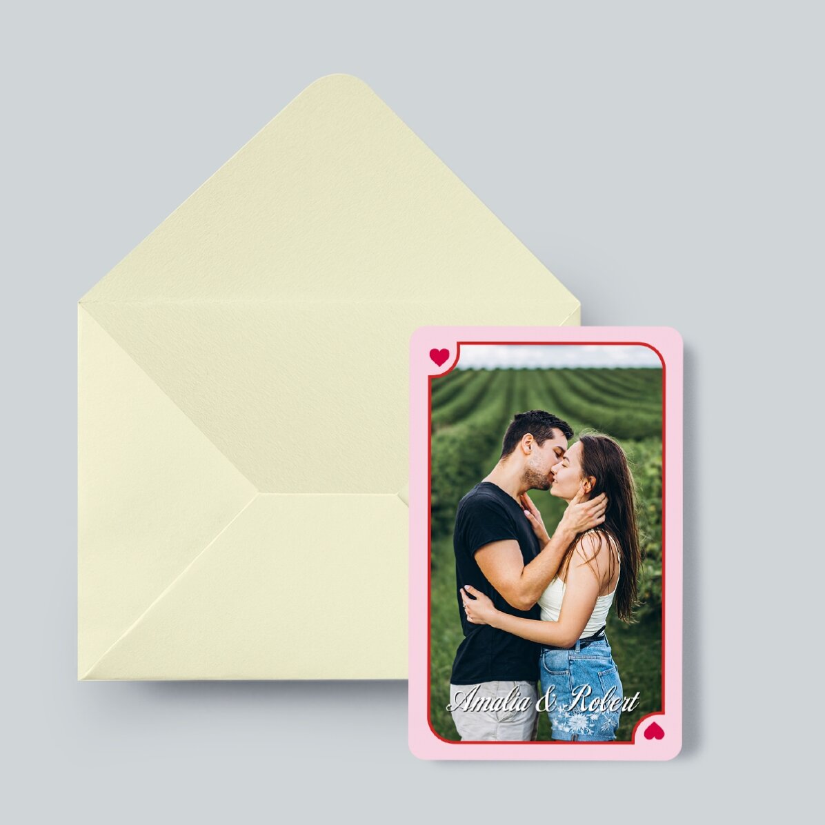 Card aluminiu personalizat față-verso cu 2 poze și text - Love