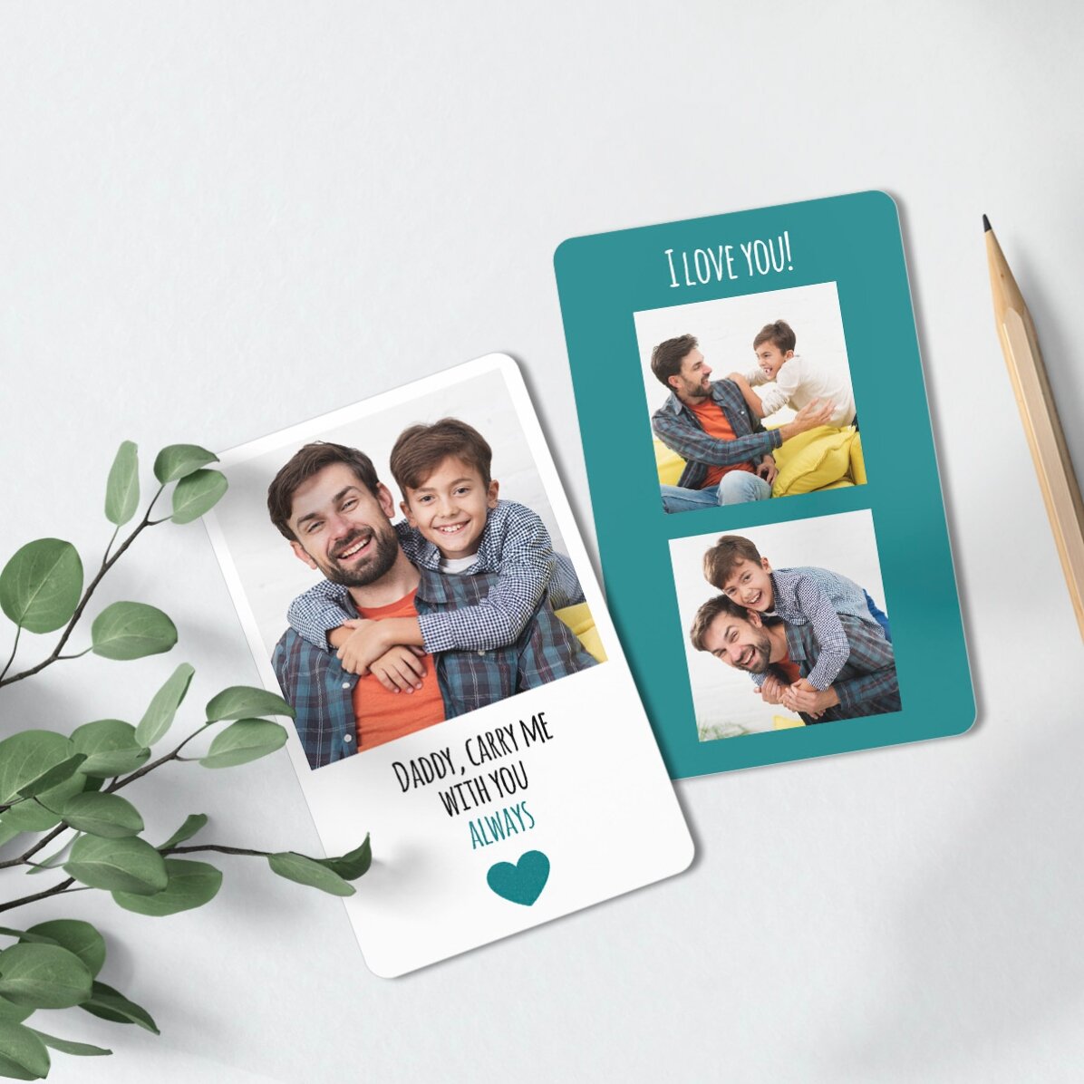 Card aluminiu personalizat față-verso cu 3 poze și mesaj