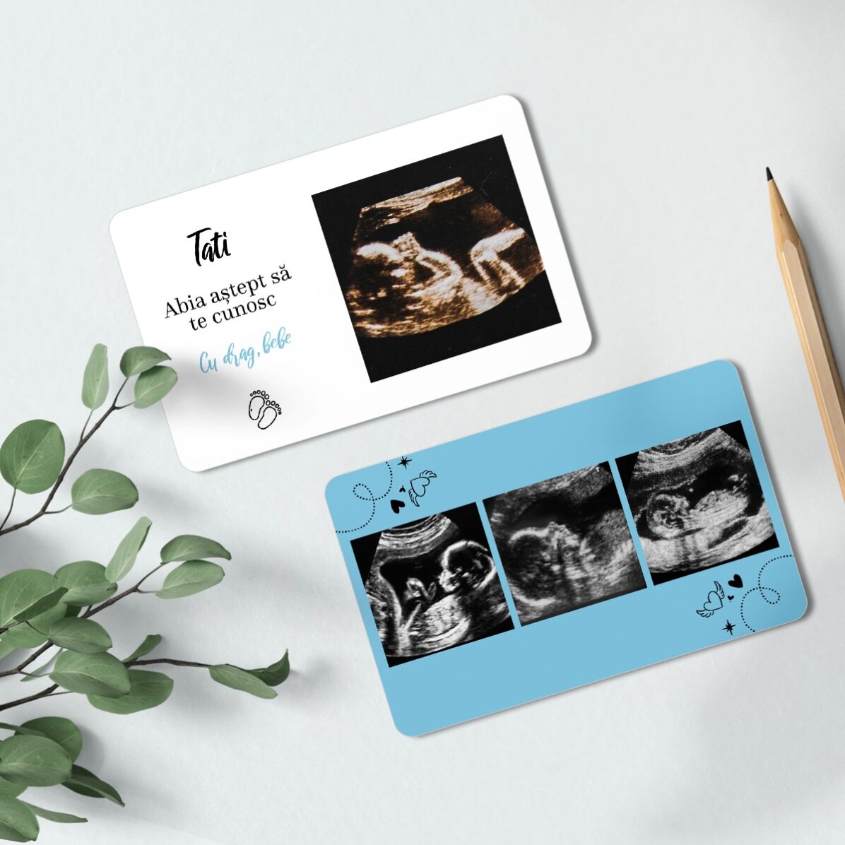 Card aluminiu personalizat față-verso cu 4 poze și text