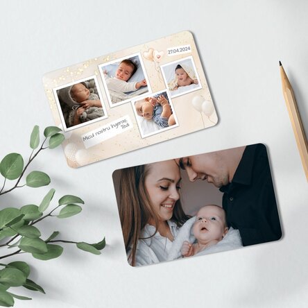 Card aluminiu personalizat față-verso cu 5 poze și text - Newborn Baby