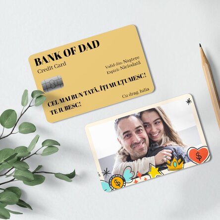 Card aluminiu personalizat față-verso cu mesaj și o fotografie - Bank