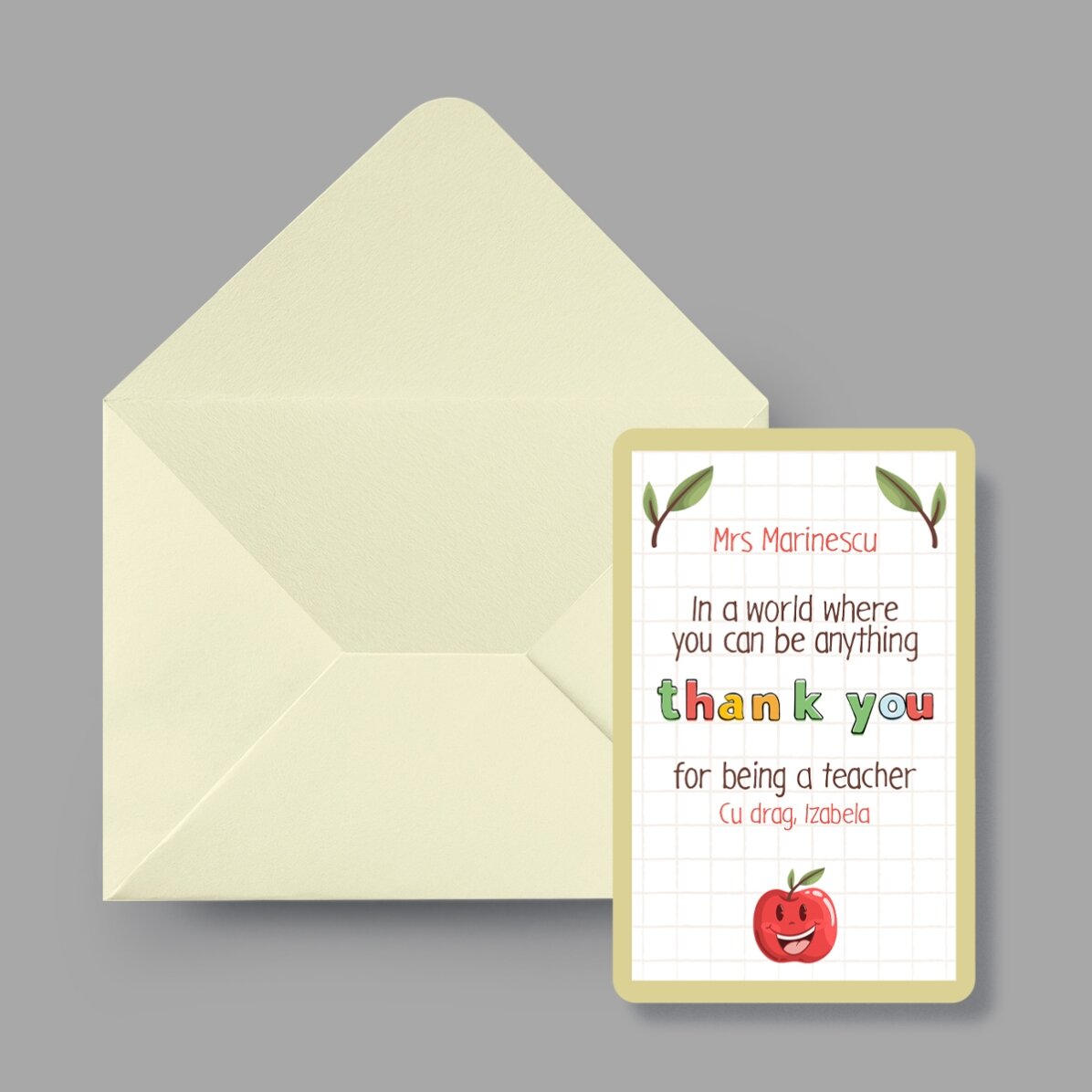 Card aluminiu personalizat față-verso cu mesaj și o poză - thank you