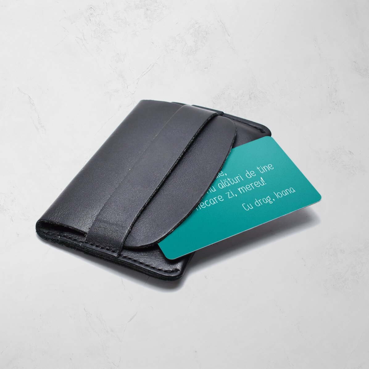 Card aluminiu personalizat față-verso cu o poză și mesaj