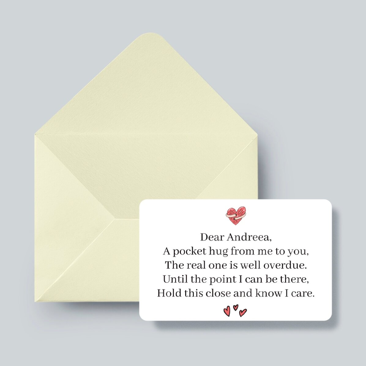 Card aluminiu personalizat față-verso cu o poză și text