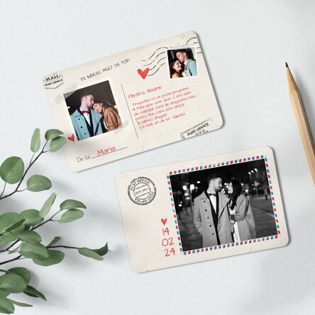 Card aluminiu personalizat față-verso cu text și două poze - Carte Poștală