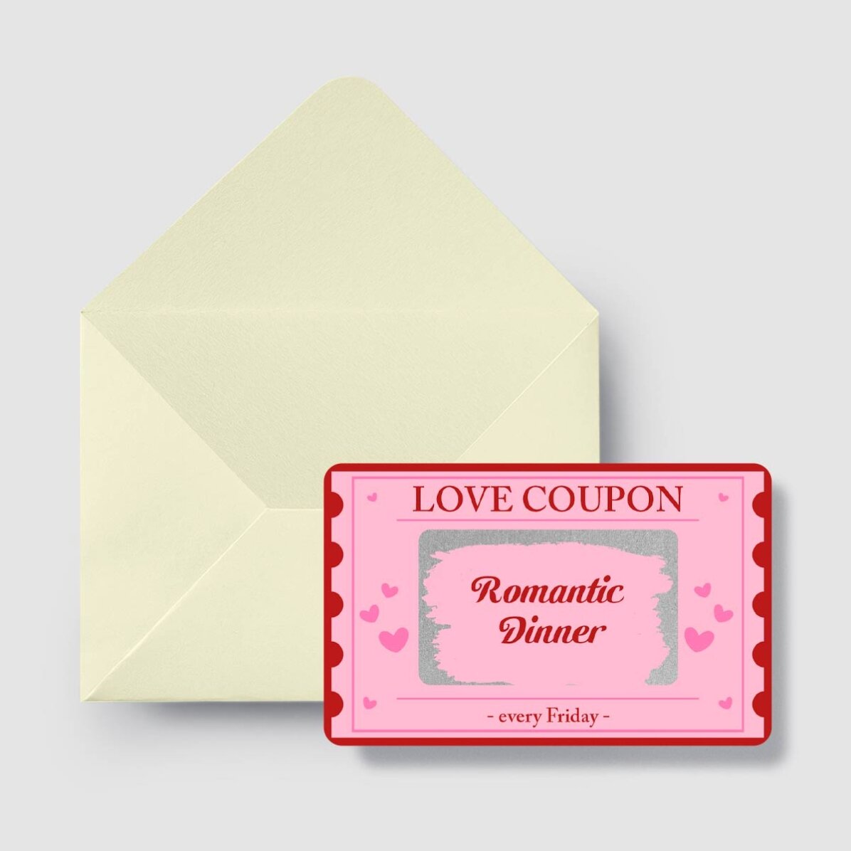 Card aluminiu răzuibil personalizat față-verso cu mesaj - Love Coupon