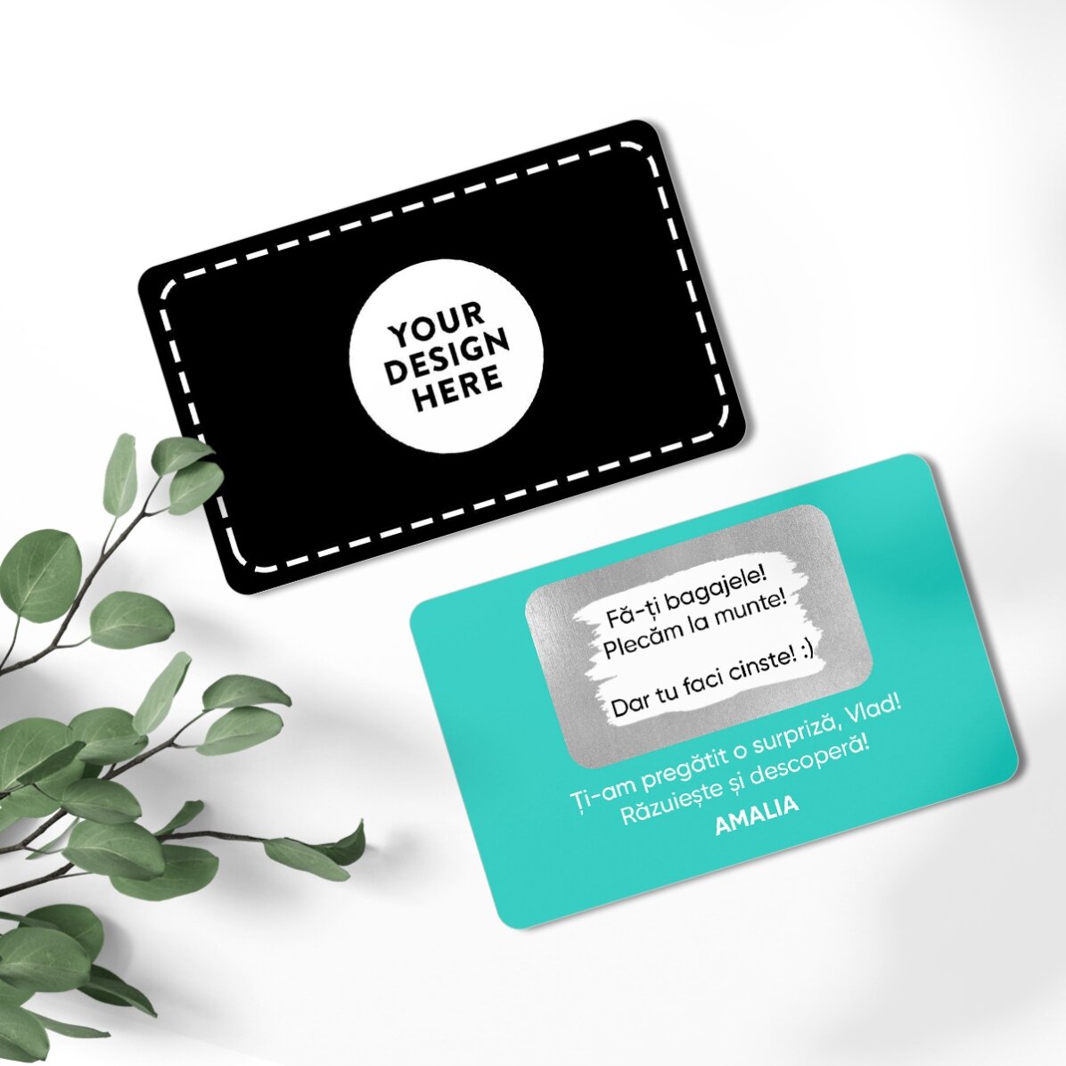 Alumínium kaparós kártya, mindkét oldalán üzenettel és képpel személyre szabva